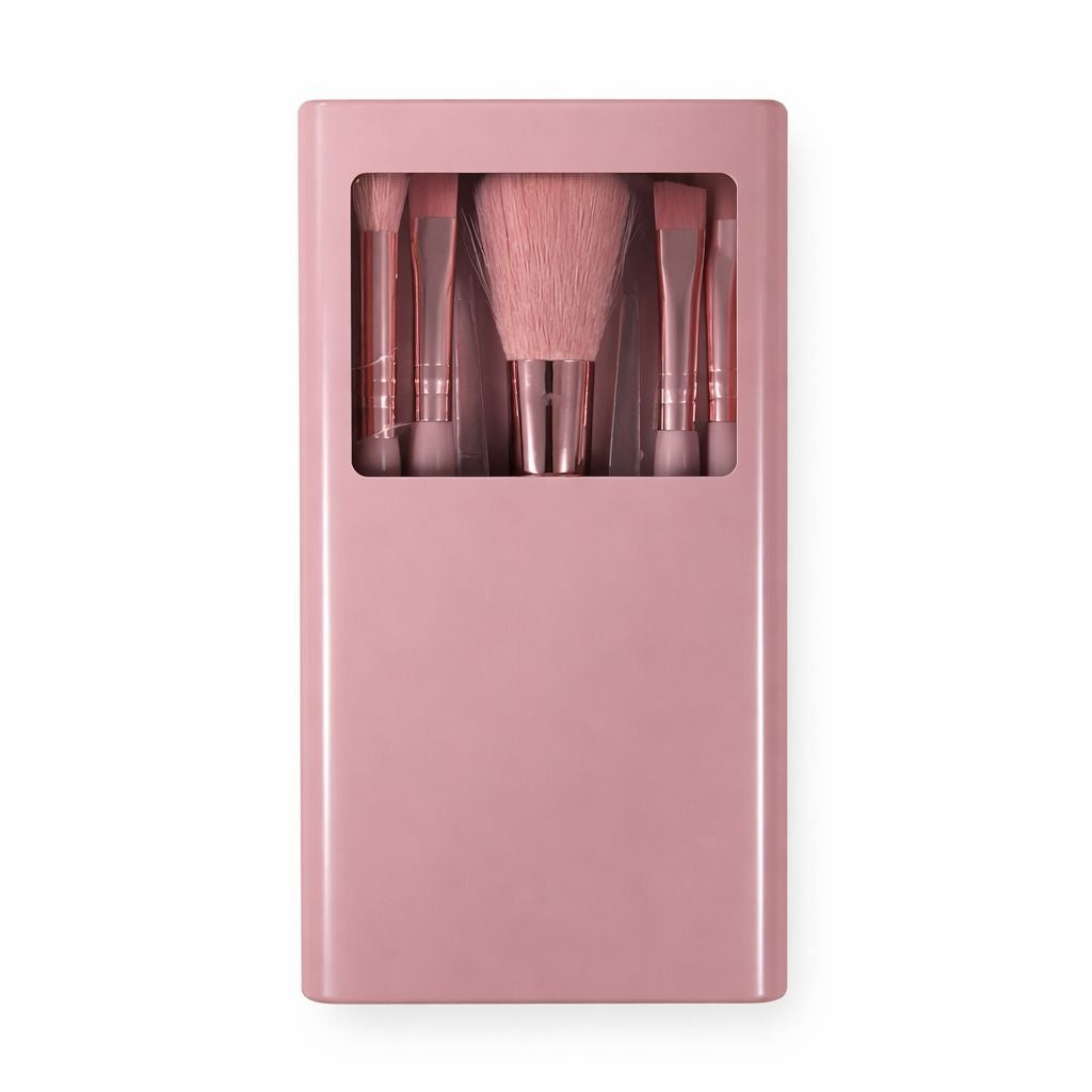 Set pensule machiaj 5 piese, diverse culori: nude, roz, gri