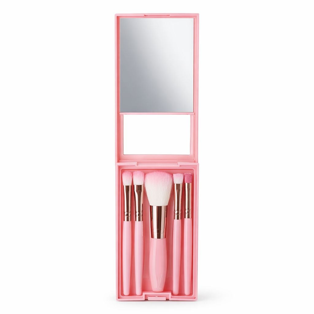 Set pensule machiaj 5 piese, diverse culori: nude, roz, gri