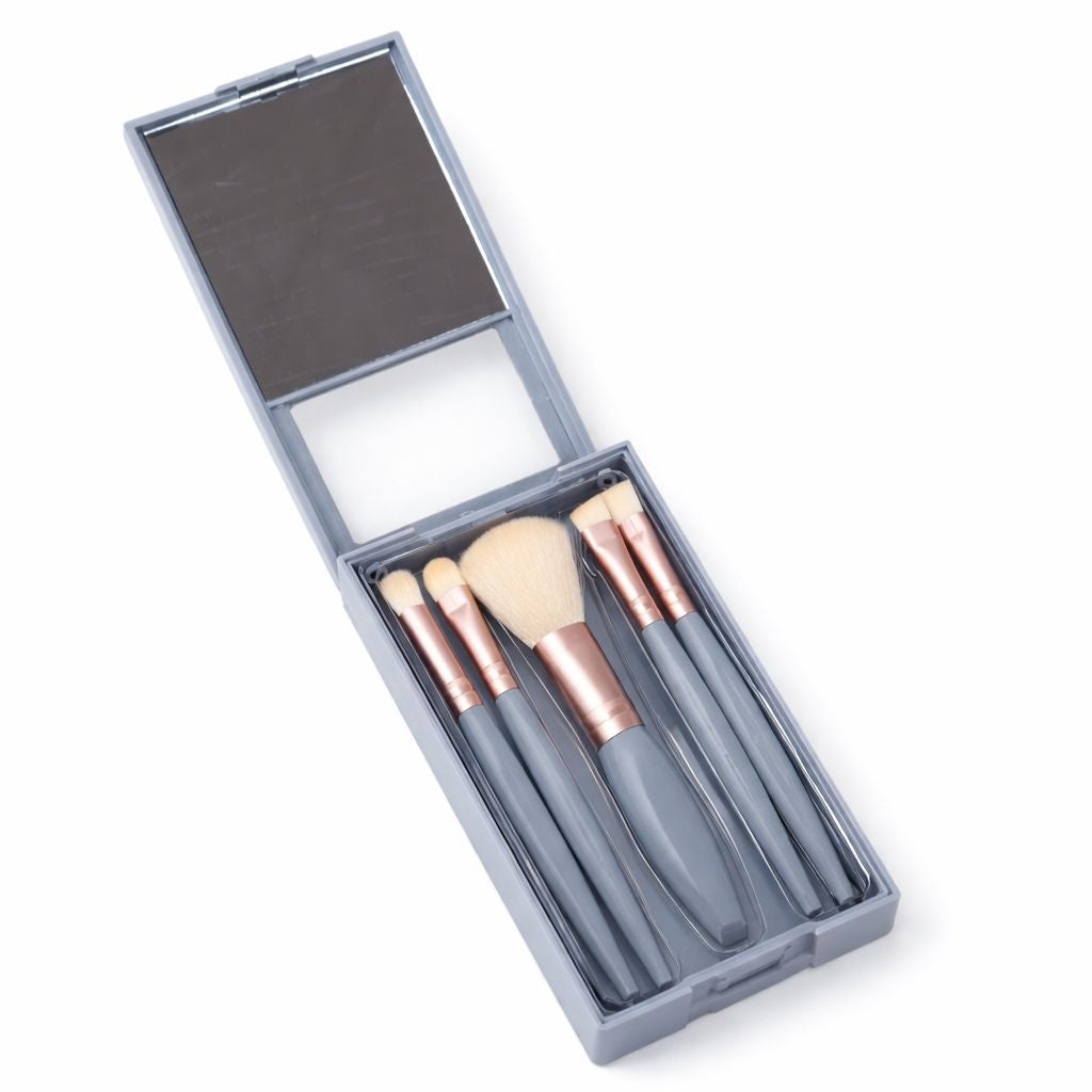 Set pensule machiaj 5 piese, diverse culori: nude, roz, gri