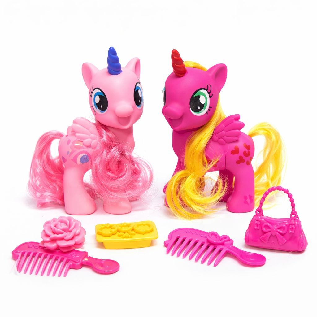 Set pentru fetite cu ponei dragalasi si accesorii, roz, 3+