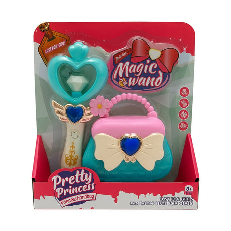 Set Pretty Princess cu bagheta magica inima si gentuta turcoaz-roz, jucarie pentru fetite 3+ ani, 25x21.5cm