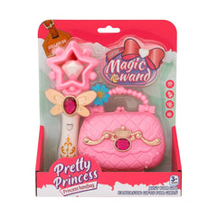 Set Pretty Princess cu bagheta magica si gentuta roz, jucarie pentru fetite, 25x21.5cm, 3+ ani