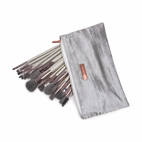Set profesional 15 pensule pentru machiaj cu husă elegantă argintie