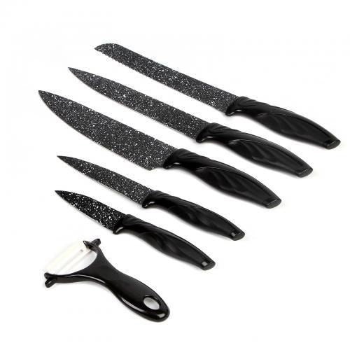 Set profesional 6 cutite bucatarie cu decojitor, lame antiaderente tip granit, ultra ascutite