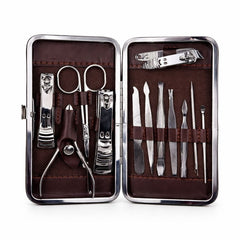 Set profesional manichiură și pedichiură, 12 piese, în husă elegantă cu model carouri