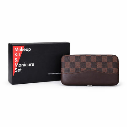 Set profesional manichiură și pedichiură, 12 piese, în husă elegantă cu model carouri