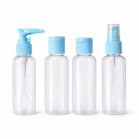 Set recipiente cosmetice de călătorie, 4 bucăți, albastru/roz