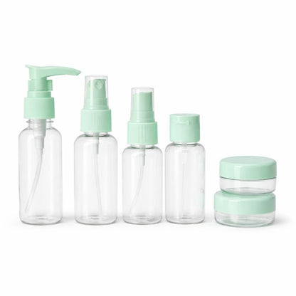 Set recipiente cosmetice pentru călătorie, 6 piese, verde/albastru/mov