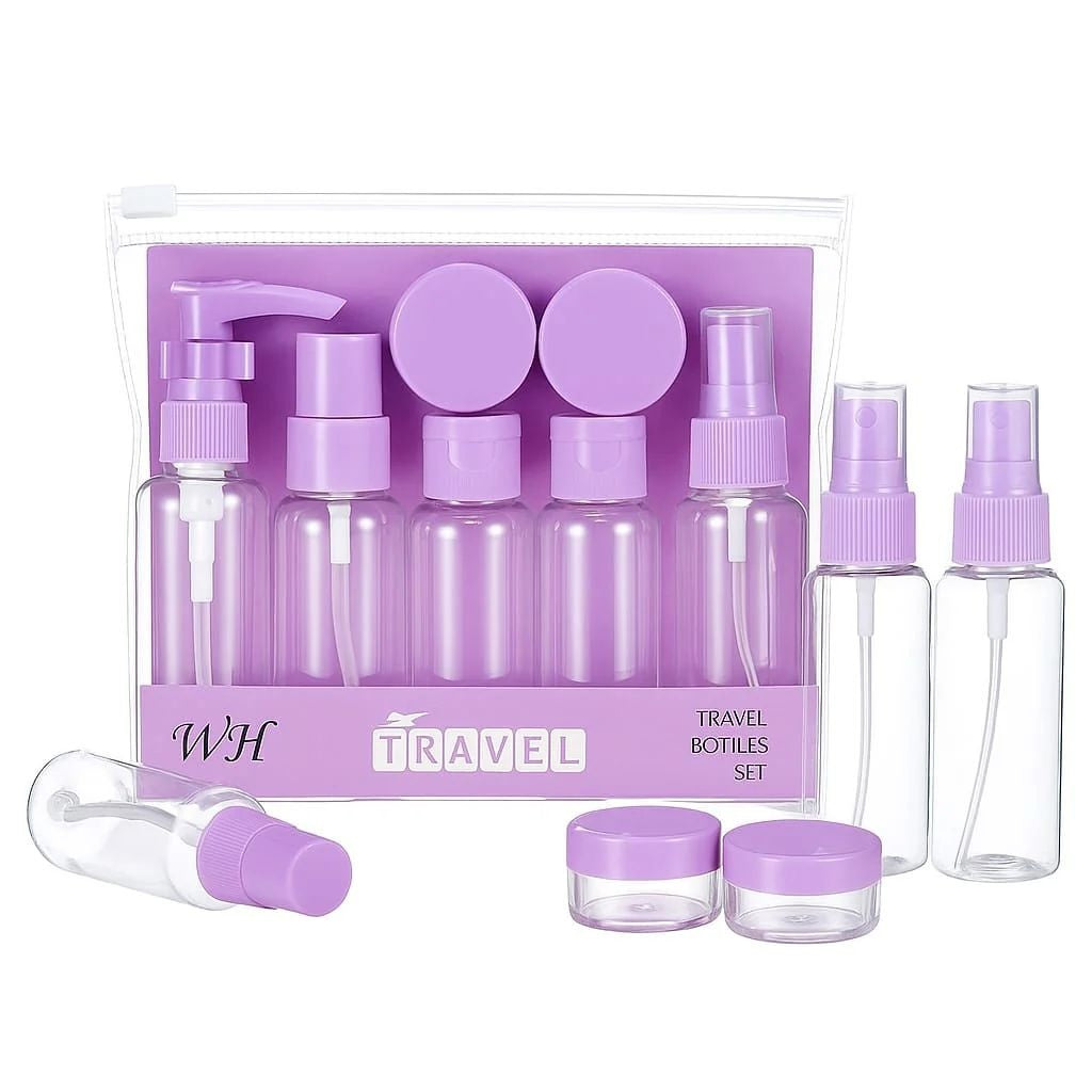 Set recipiente cosmetice pentru călătorie, 6 piese, verde/albastru/mov