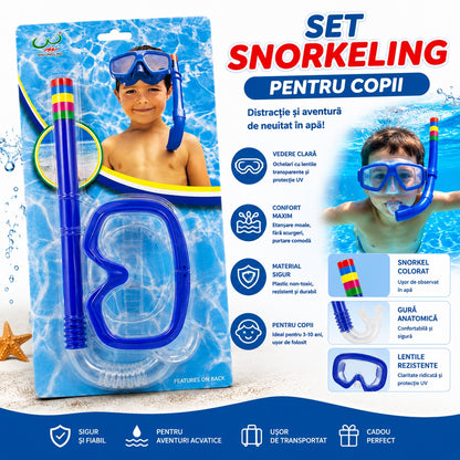 Set Snorkeling Albastru pentru Copii – Mască și Tub pentru Scufundări