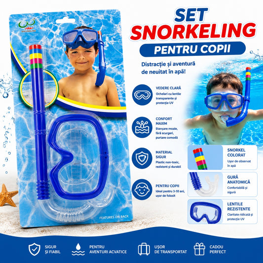 Set Snorkeling Albastru pentru Copii – Mască și Tub pentru Scufundări