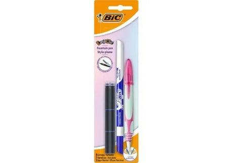 Set stilou Bic Easy Clic cu pic corector si 6 rezerve , scriere si corectare usoara pentru scoala,