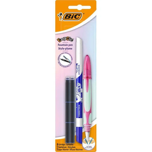 Set stilou Bic Easy Clic cu pic corector si 6 rezerve , scriere si corectare usoara pentru scoala,
