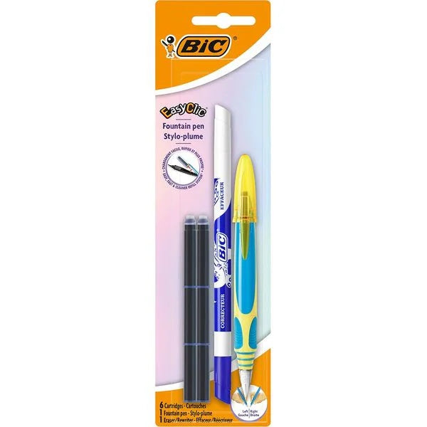 Set stilou Bic Easy Clic cu pic corector si 6 rezerve , scriere si corectare usoara pentru scoala,
