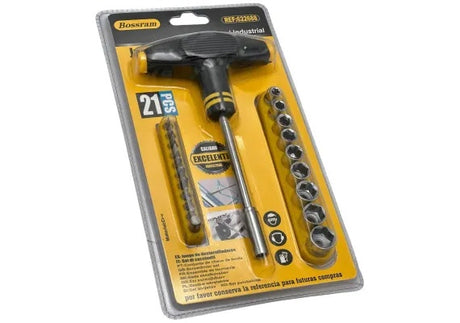 Set surubelnita in T Bossram 21 piese cu biti si tubulare, calitate industriala pentru lucrari precise,