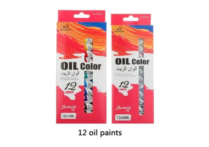 Set tempera Bomega Oil Color, 12 culori x 12ml , vopsea intensa pentru pictura si proiecte artistice,