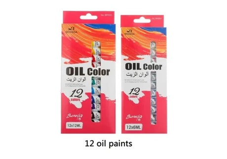 Set tempera Bomega Oil Color, 12 culori x 12ml , vopsea intensa pentru pictura si proiecte artistice,