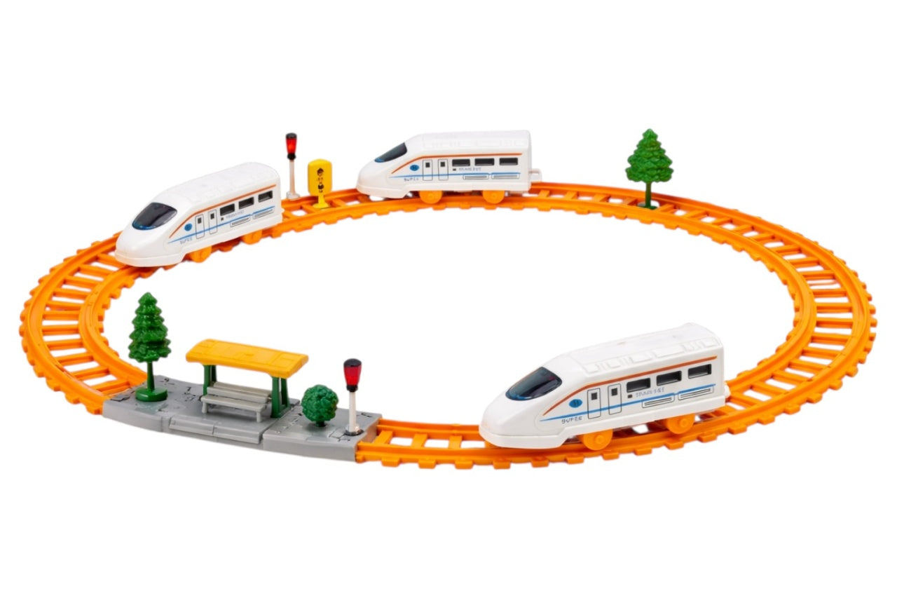 Set tren de jucărie de mare viteză cu șine , plastic rezistent, 24x20x3,5 cm