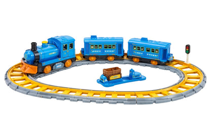 Set tren electric albastru cu șine din plastic, pentru copii 3+ ani