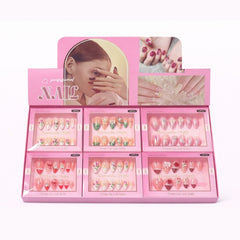 Set unghii false 12 perechi, 6 modele diferite, manichiura eleganta instant