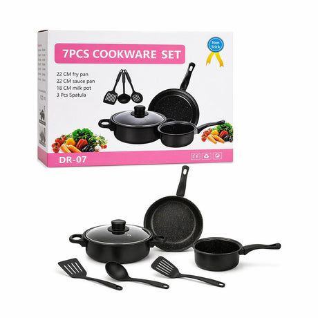 Set vase gatit 7 piese antiaderent, tigaie, cratita, ustensile incluse