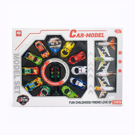Set vehicule de trafic din aliaj multicolor, fără baterii, model 123-2Q