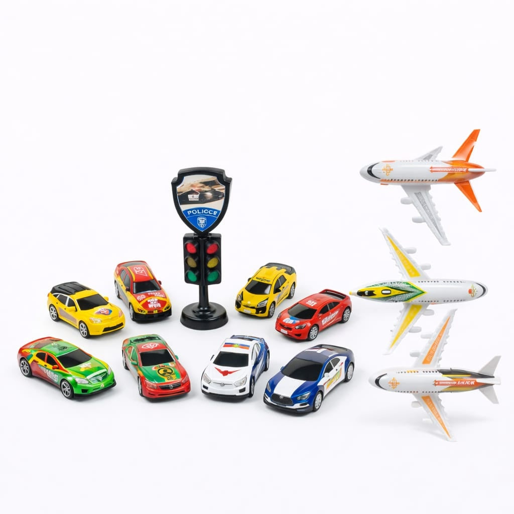Set vehicule de trafic din aliaj multicolor, fără baterii, model 123-2Q