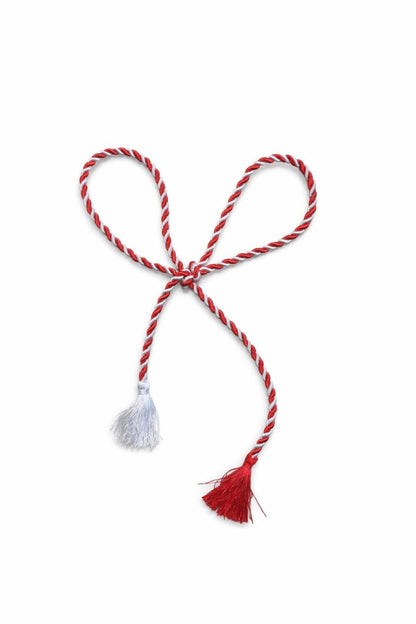 Snur martisor rasucit traditional, set 100 bucati, lungime 50 cm, model alb-rosu cu ciucuri
