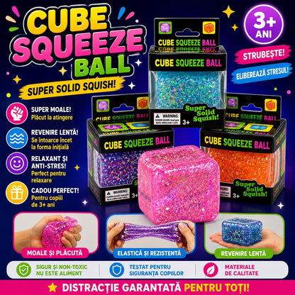 Squishy antistres cub cu sclipici 5cm, moale si elastic, culoare aleatorie