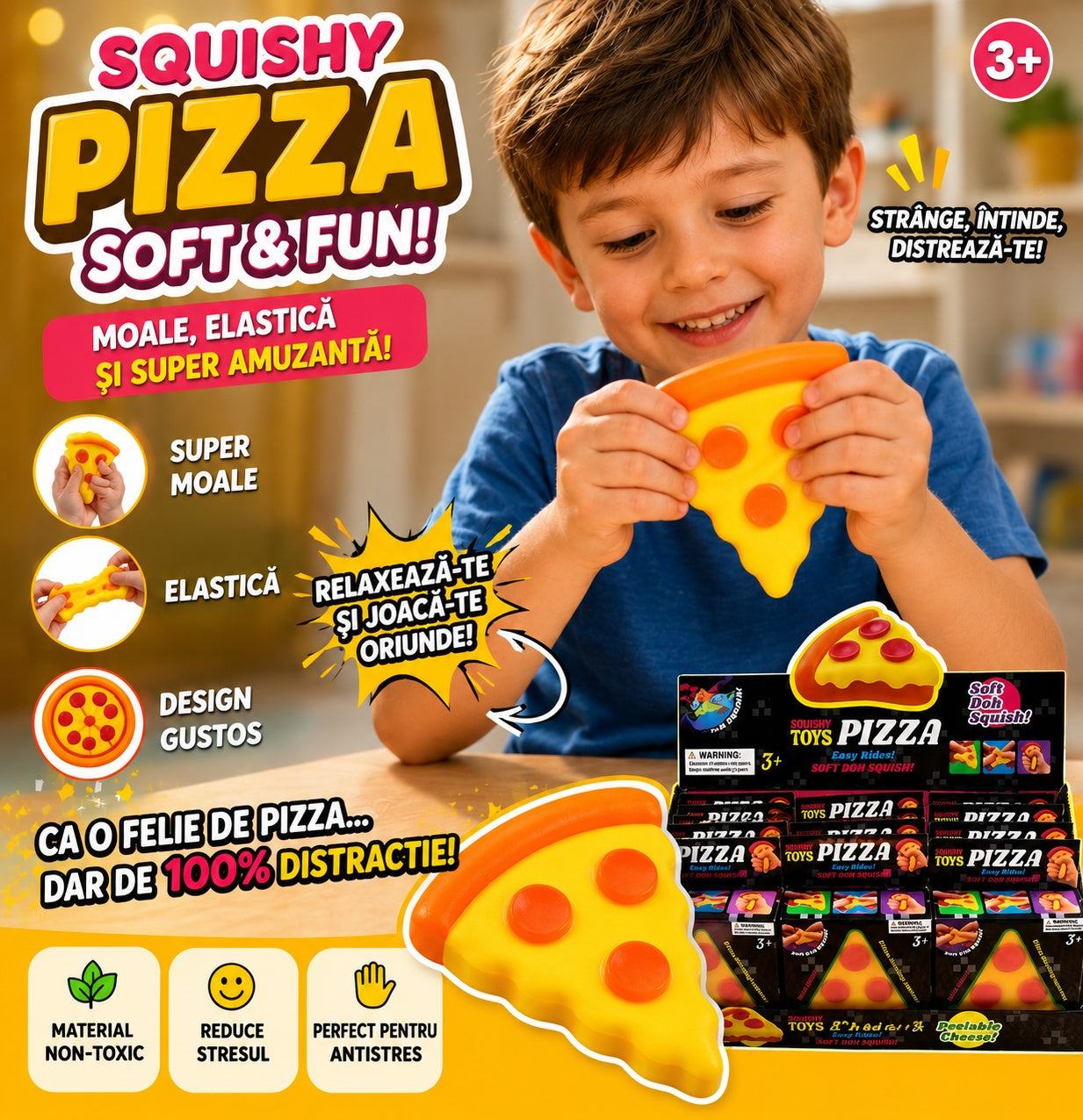 Squishy Antistres in forma de Pizza pentru Copii – Jucărie Moale și Elastică