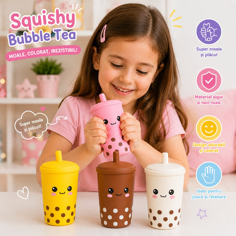 Squishy Bubble Tea Antistres, 11 cm – Jucării Moi, Culori Diferite