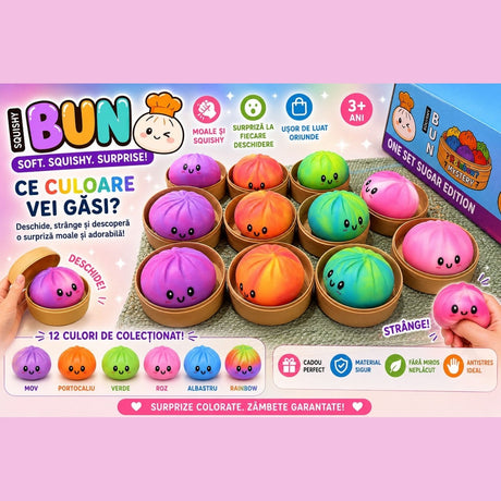 Squishy Dumpling cu Spumă 8,5 cm – Jucărie Antistres Moale, Colorată, Surpriză pentru Copii