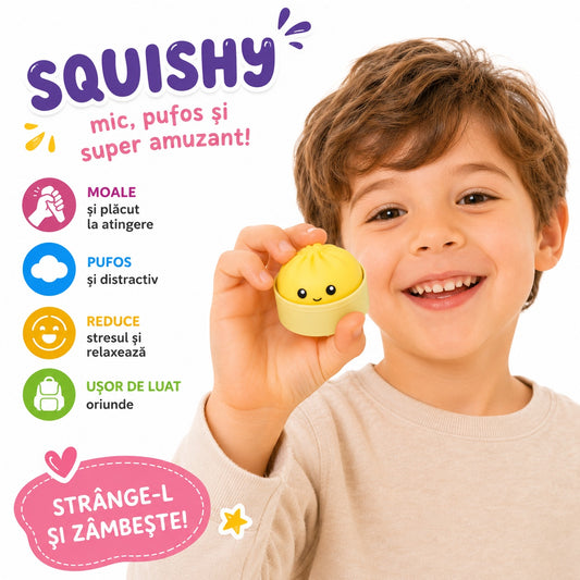Squishy Mini Dumpling Antistres pentru Copii – Jucărie Moale și Elastică Tip Dumpling