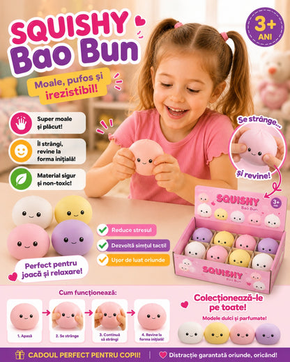 Squishy Mini Dumpling Antistres pentru Copii – Jucărie Moale și Elastică Tip Dumpling