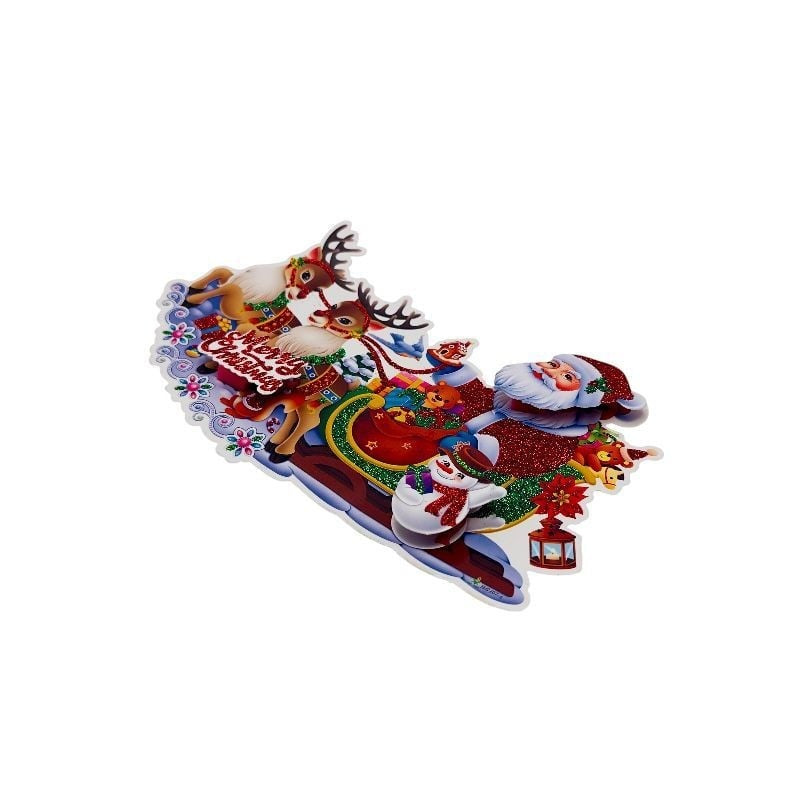Sticker decorativ Craciun 3D cu sclipici 24x13 cm Mos si reni