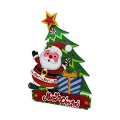 Sticker decorativ Craciun brad 3D cu Mos Craciun si cadou 40x28 cm