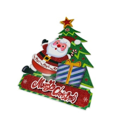 Sticker decorativ Craciun brad 3D cu Mos Craciun si cadou 40x28 cm
