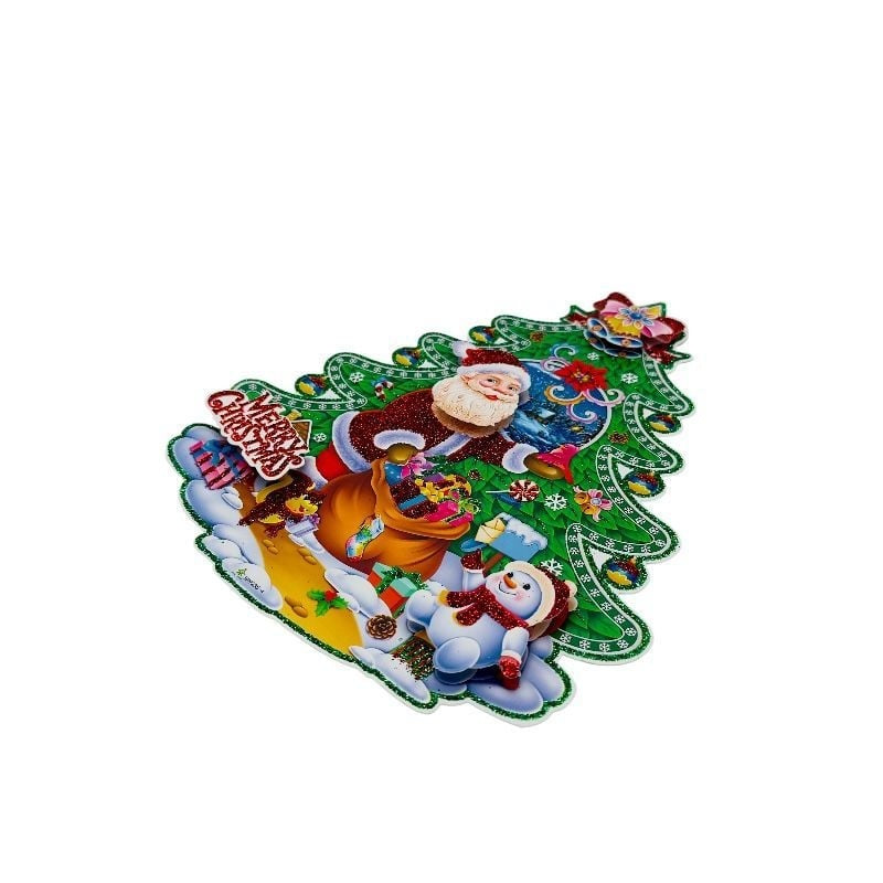 Sticker decorativ Craciun brad 3D cu sclipici 23x18 cm Mos Craciun