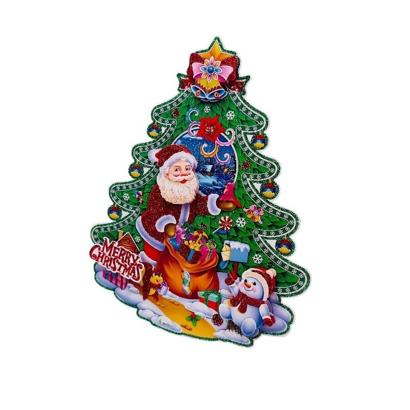 Sticker decorativ Craciun brad 3D cu sclipici 23x18 cm Mos Craciun
