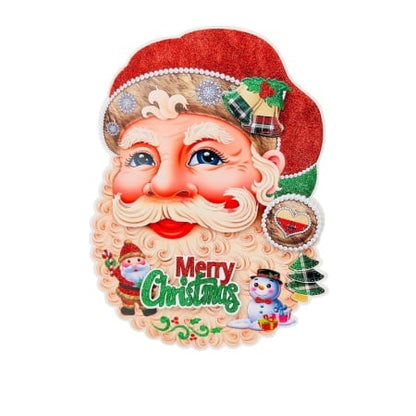Sticker decorativ Craciun chip Mos Craciun 3D cu sclipici 39x27 cm