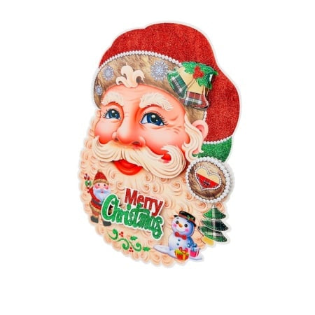 Sticker decorativ Craciun chip Mos Craciun 3D cu sclipici 39x27 cm