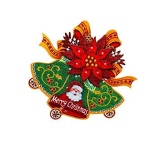 Sticker decorativ Craciun clopot 3D cu poinsettia si Mos Craciun 34x34 cm