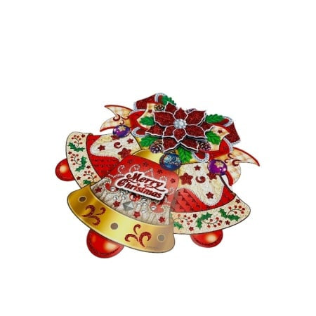 Sticker decorativ Craciun clopote 3D cu poinsettia si sclipici 35x35 cm