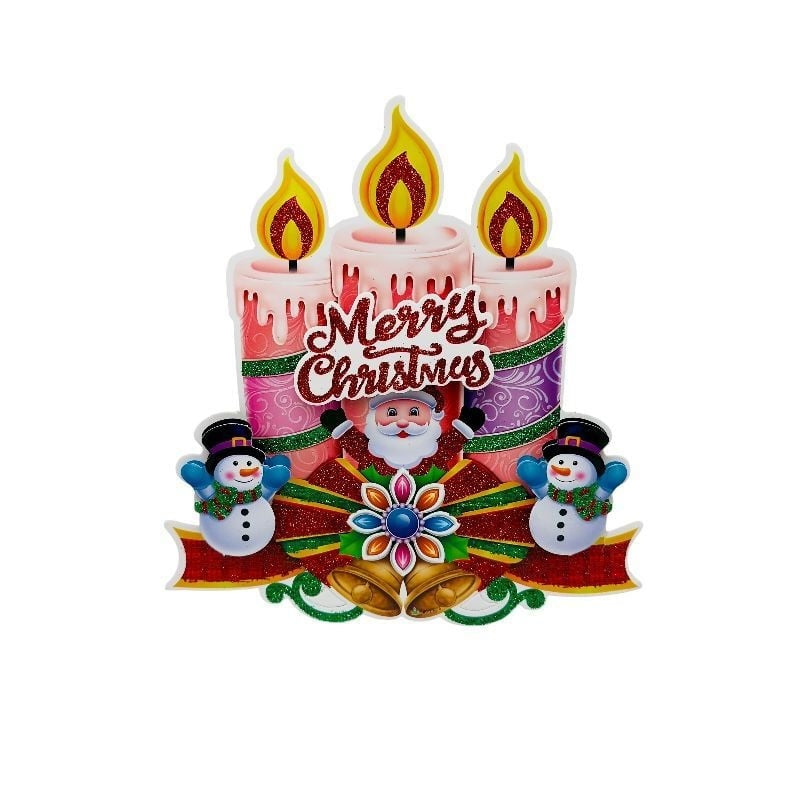 Sticker decorativ Craciun lumanari 3D cu Mos Craciun si oameni de zapada 23x22 cm