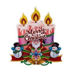 Sticker decorativ Craciun lumanari 3D cu Mos Craciun si oameni de zapada 23x22 cm