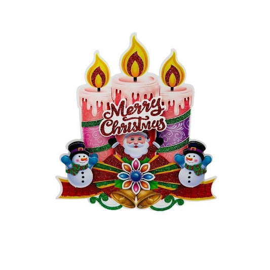 Sticker decorativ Craciun lumanari 3D cu Mos Craciun si oameni de zapada 23x22 cm