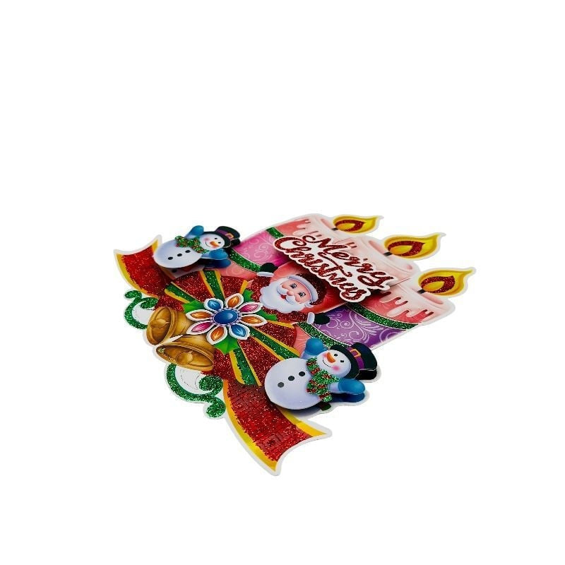 Sticker decorativ Craciun lumanari 3D cu Mos Craciun si oameni de zapada 23x22 cm