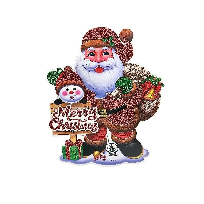 Sticker decorativ Craciun Mos Craciun 3D cu sclipici 22x18.5 cm
