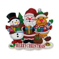 Sticker decorativ Craciun Mos, om de zapada si ren 3D cu sclipici 35x38 cm
