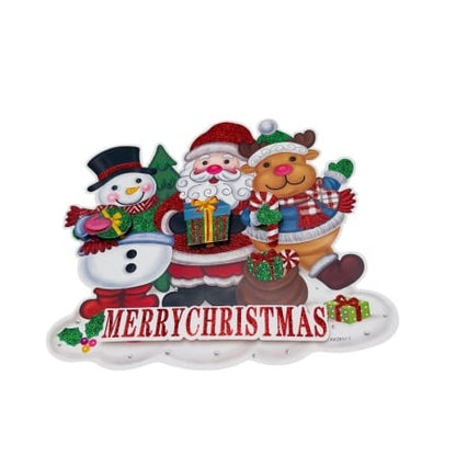 Sticker decorativ Craciun Mos, om de zapada si ren 3D cu sclipici 35x38 cm